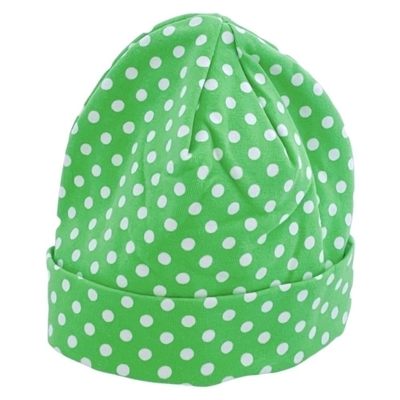 Green White Polka Dot Soft Cotton Baby Kids Beanie Hat One Size NWOT - Picture 1 of 3